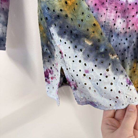 Talbots Eyelet Rainbow Tie Dye 100% Cotton Blouse - Picture 5 of 13